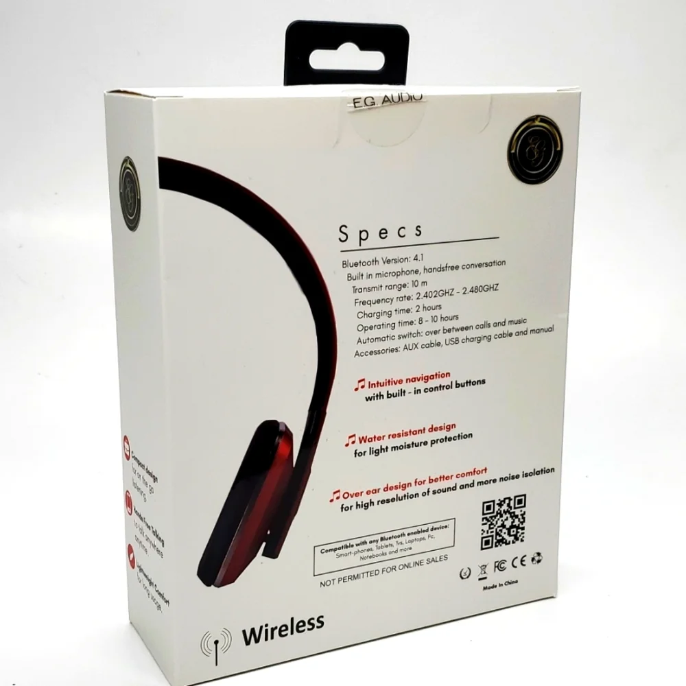 E.G. Audio Wireless Headset Noise Cancelling Hands Free Calling in Red